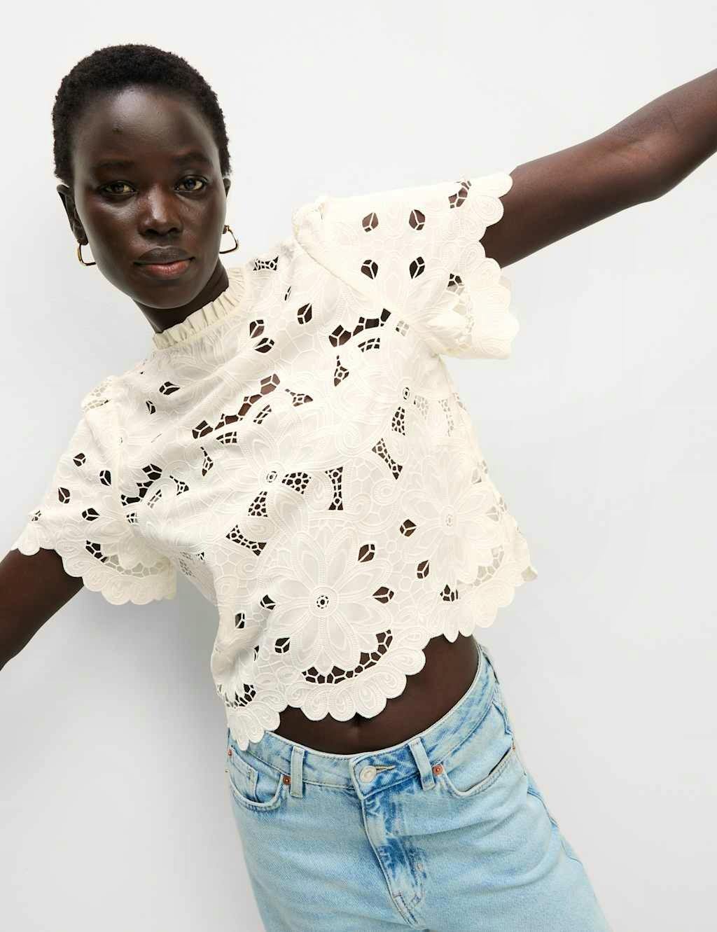 High Neck Cutwork Puff Sleeve Top £39.50