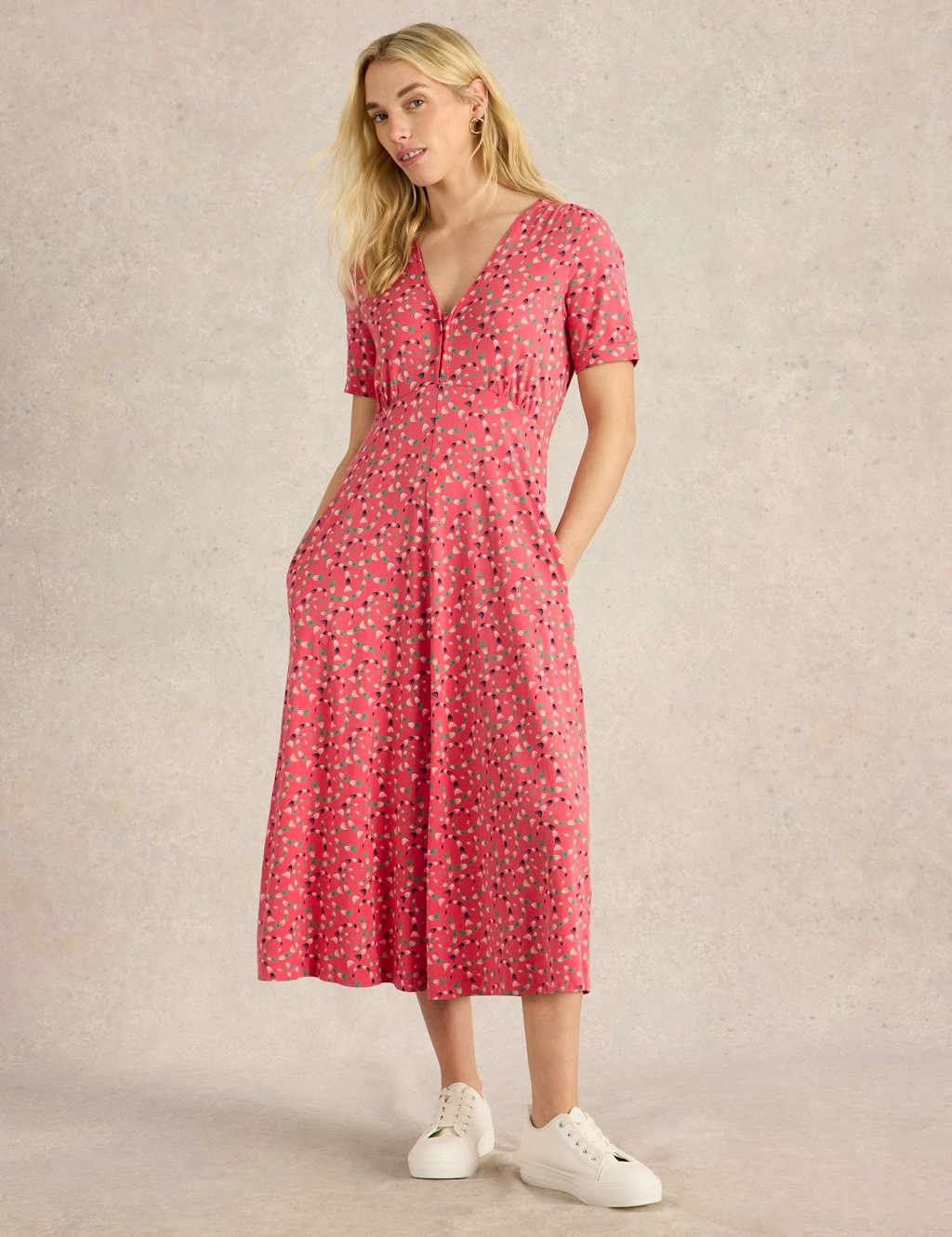 Cotton Blend Jersey V-Neck Midi Tea Dress £65