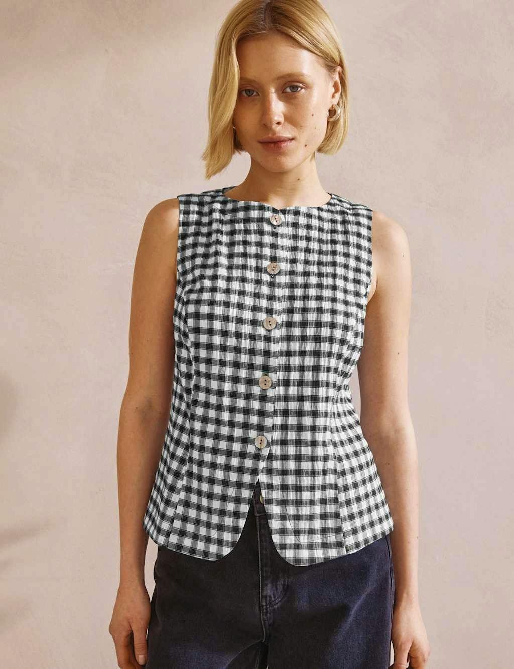 Cotton Rich Gingham Button Detail Top £65