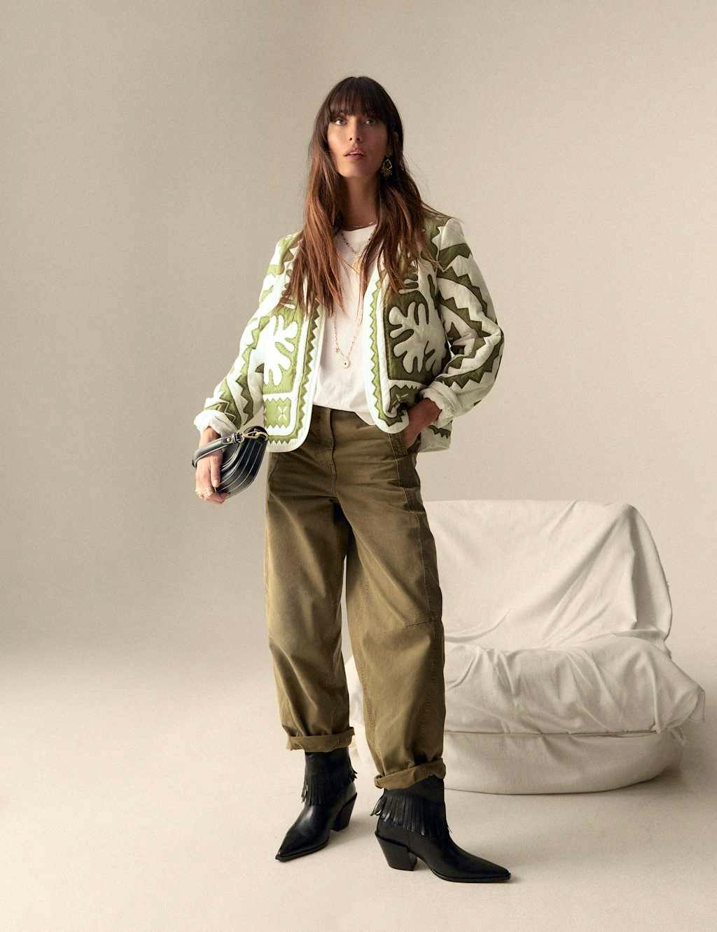 Pure Cotton Applique V-Neck Bomber Jacket £75