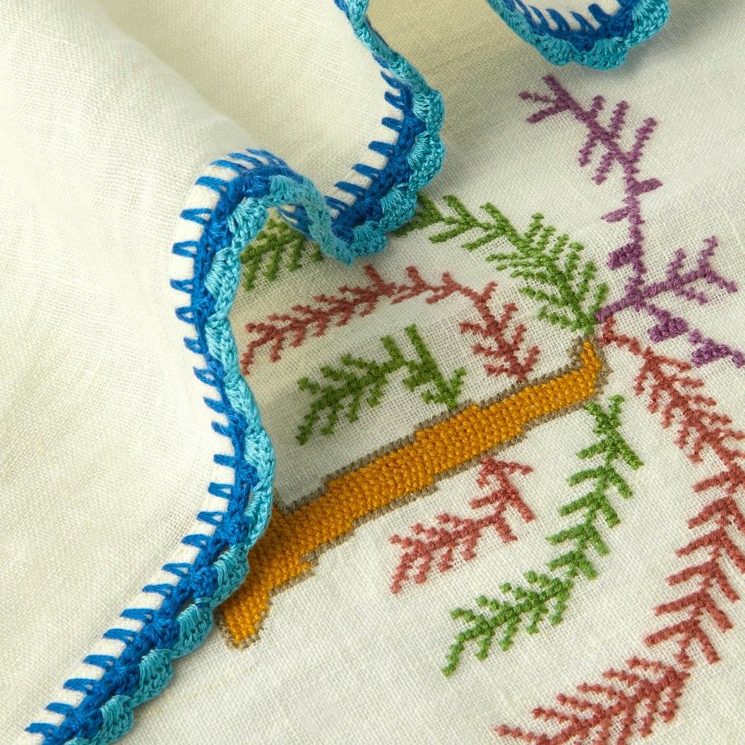 Abask Annt Cairo, Royal Palm Hand Embroidered Linen Tablecloth, £700
