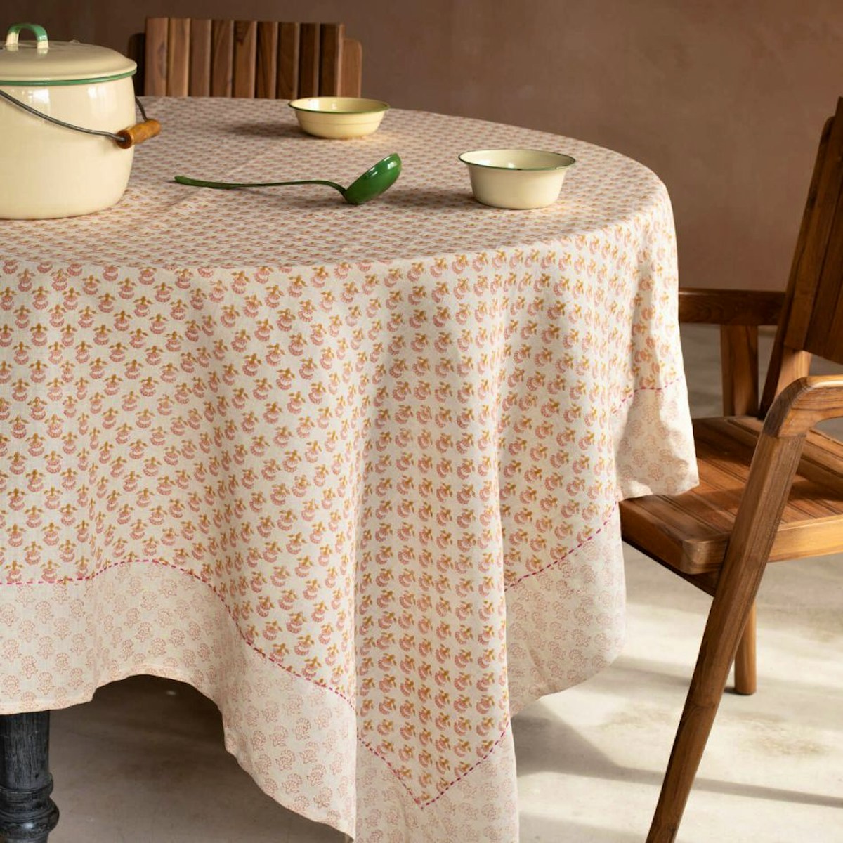 Graham & Green Natural Flower Block Printed Tablecloth, £36