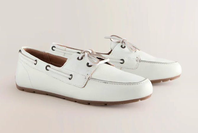 Next White Standard Fit Forever Comfort® Leather Round Toe Slim Boat Shoes, £46