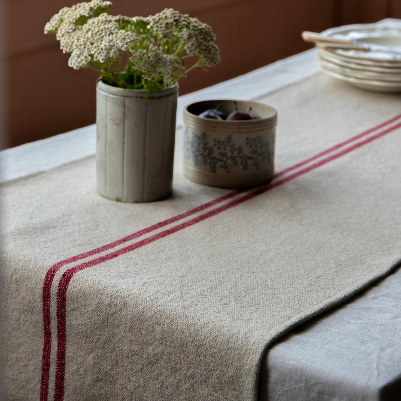 Maison Brocante Rustic French Red Stripe Grainsack Table Runner, from £52