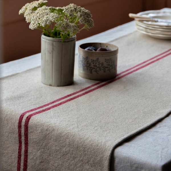 Maison Brocante Rustic French Red Stripe Grainsack Table Runner, from £52