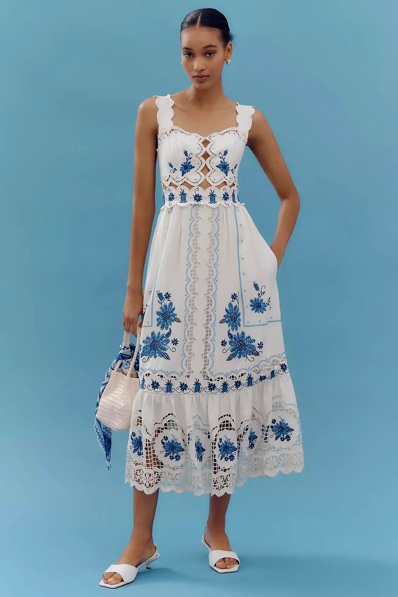 Farm Rio Cross Stitch Richelieu Linen Dress £290