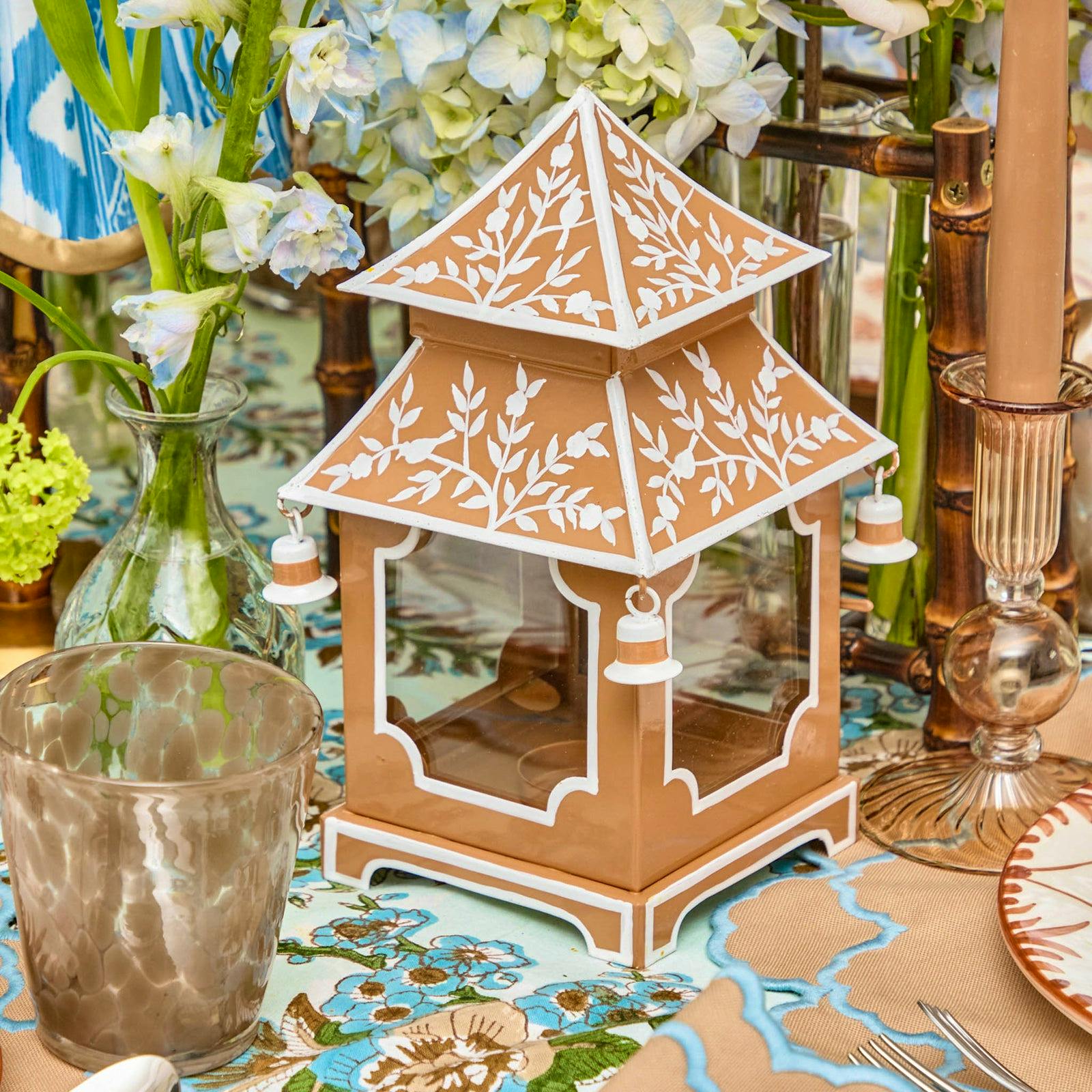 Mrs Alice Mini Caramel Chinoiserie Pagoda Lantern (pair), £72
