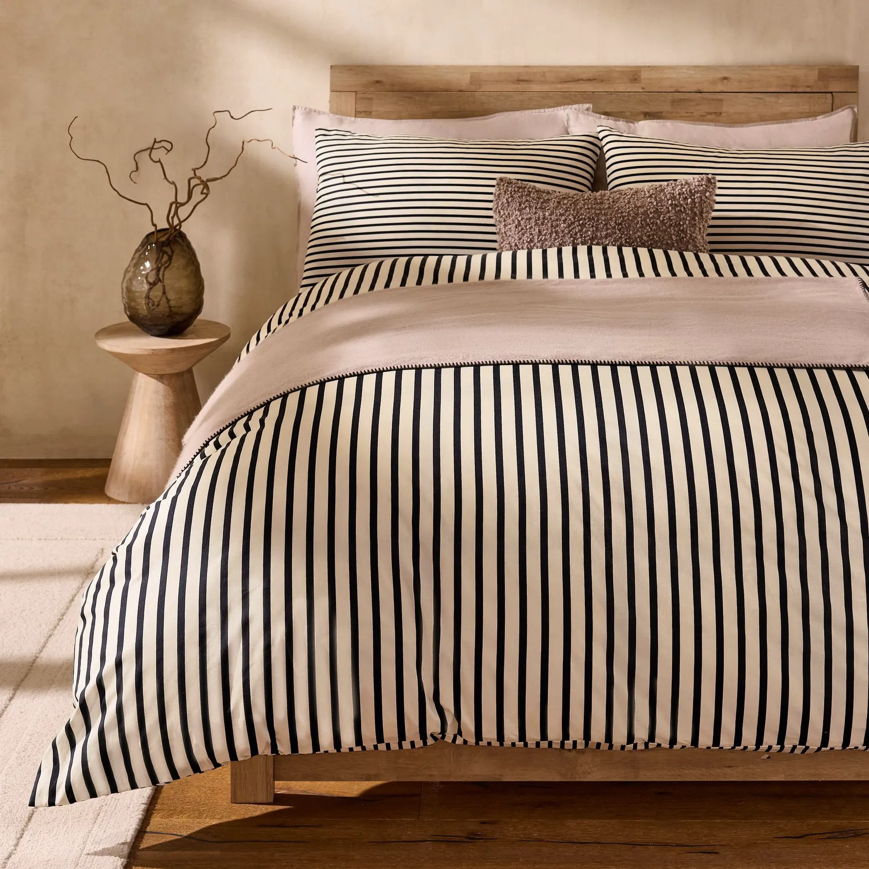 Next Home Black/Natural Stripe Duvet Cover and Pillowcase Set, £14 – £30
