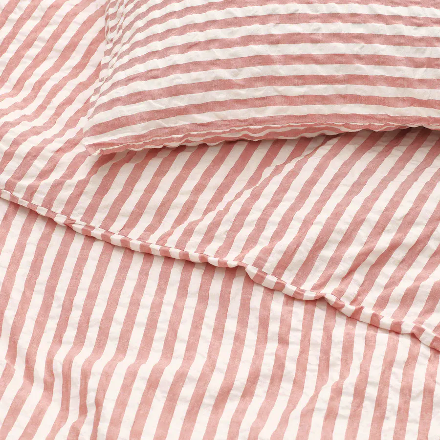 IKEA Duvet Cover And 2 Pillowcases, Red-Brown White/Striped, £40