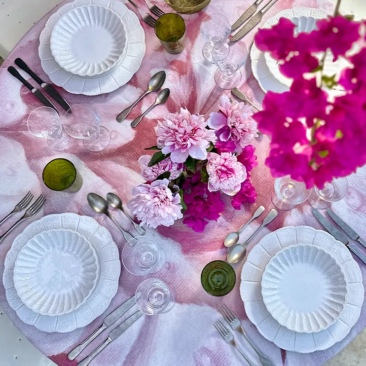 Summerill & Bishop Pink Painted Peony Linen Napkin, £27.50