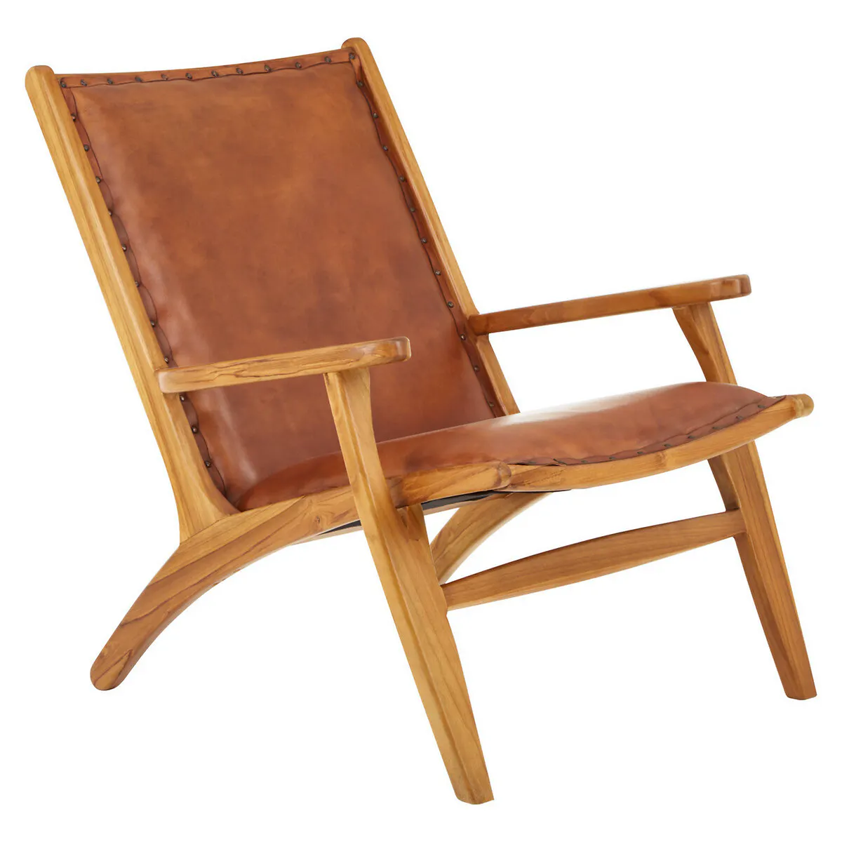 Laid Back Brown Leather and Natural Teak Wood Mid Century Chair £499.99