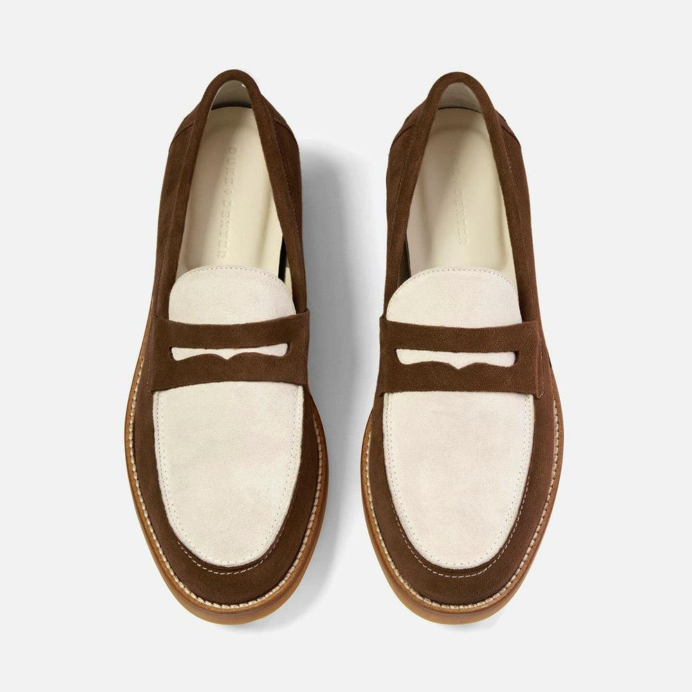 Duke & Dexter Wilde Chocolate + White Suede Penny Loafer - Men's, £250