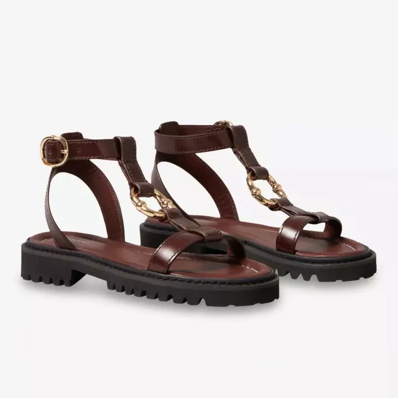 Claudie Pierlot Ring-Hardware Leather Flat Sandals, £299