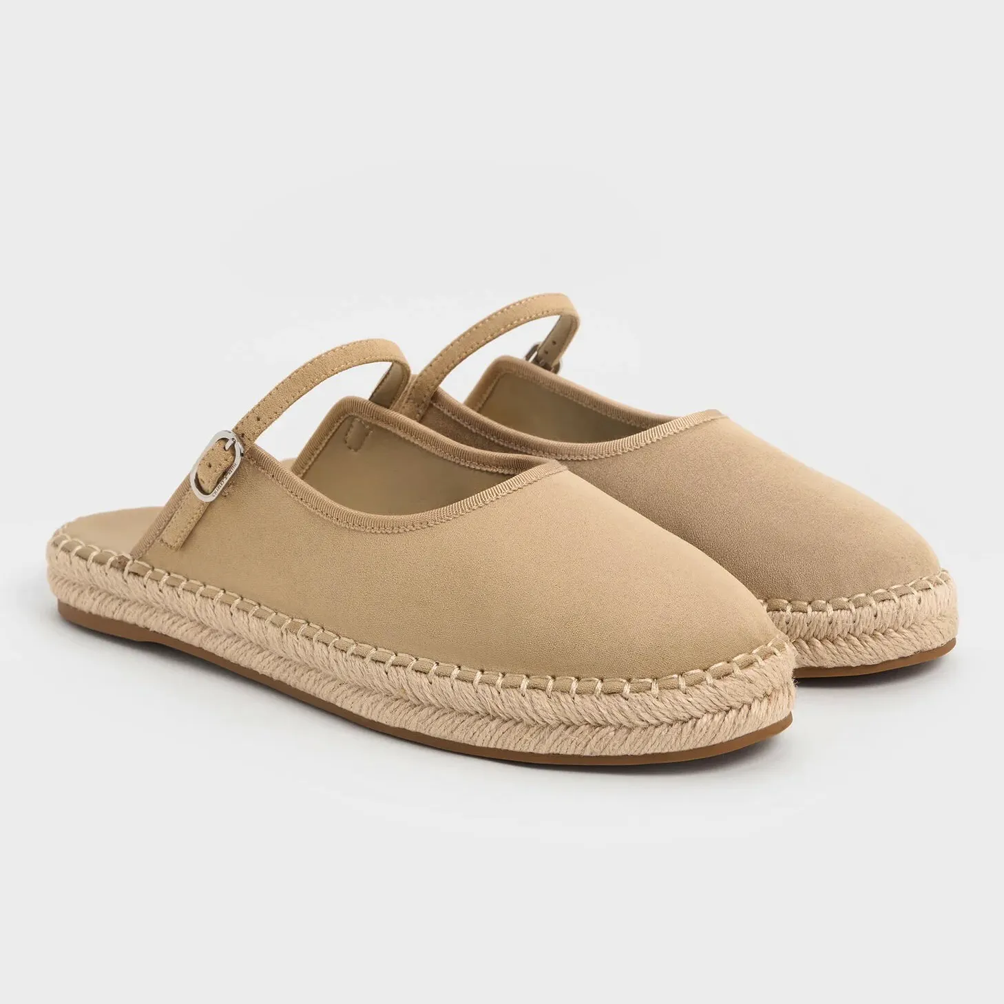 Charles & Keith Faux Suede Slip-On Mary Jane Espadrilles – Sand, £59