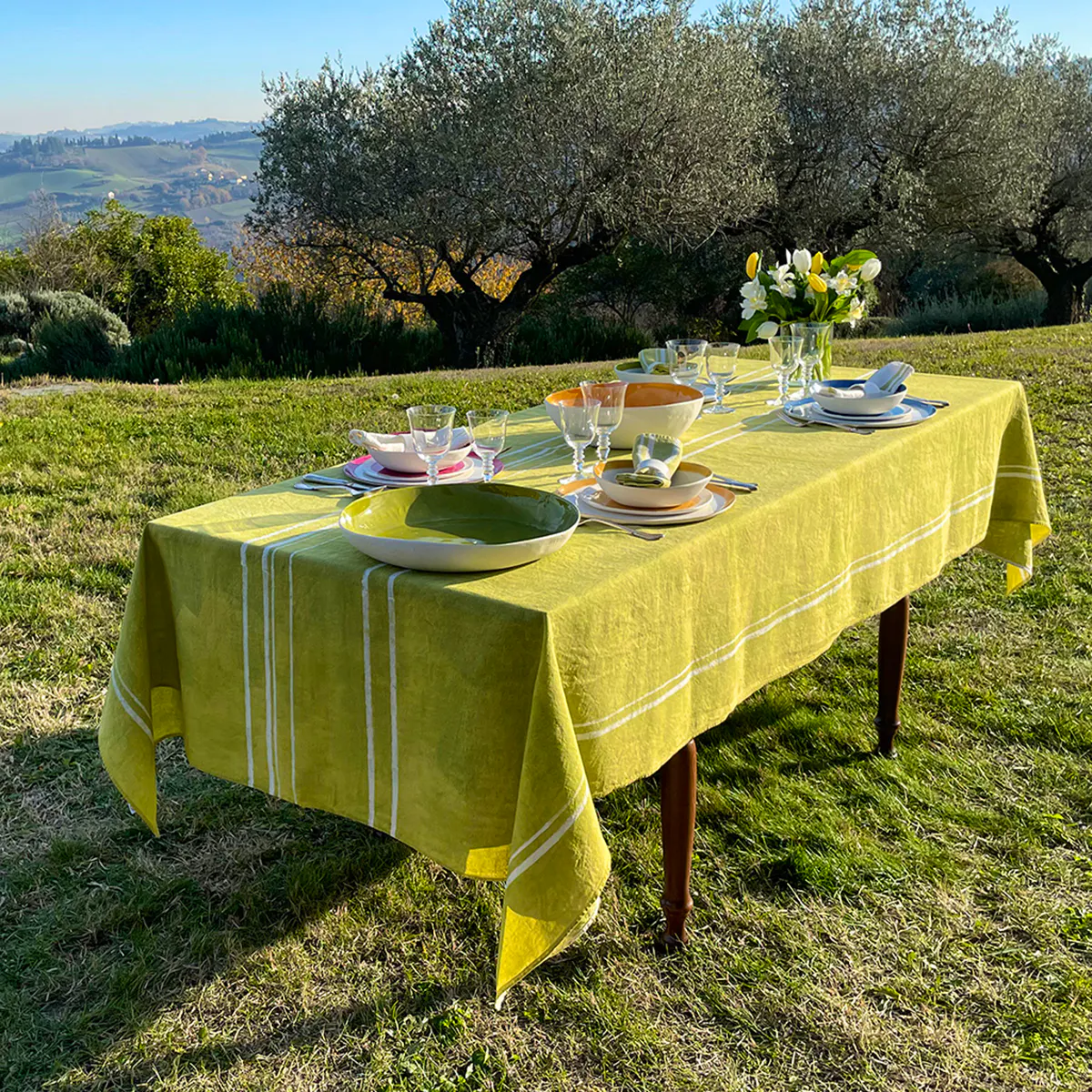 Allora Handcrafted Italian Linen Tablecloth – Linea Green, £325