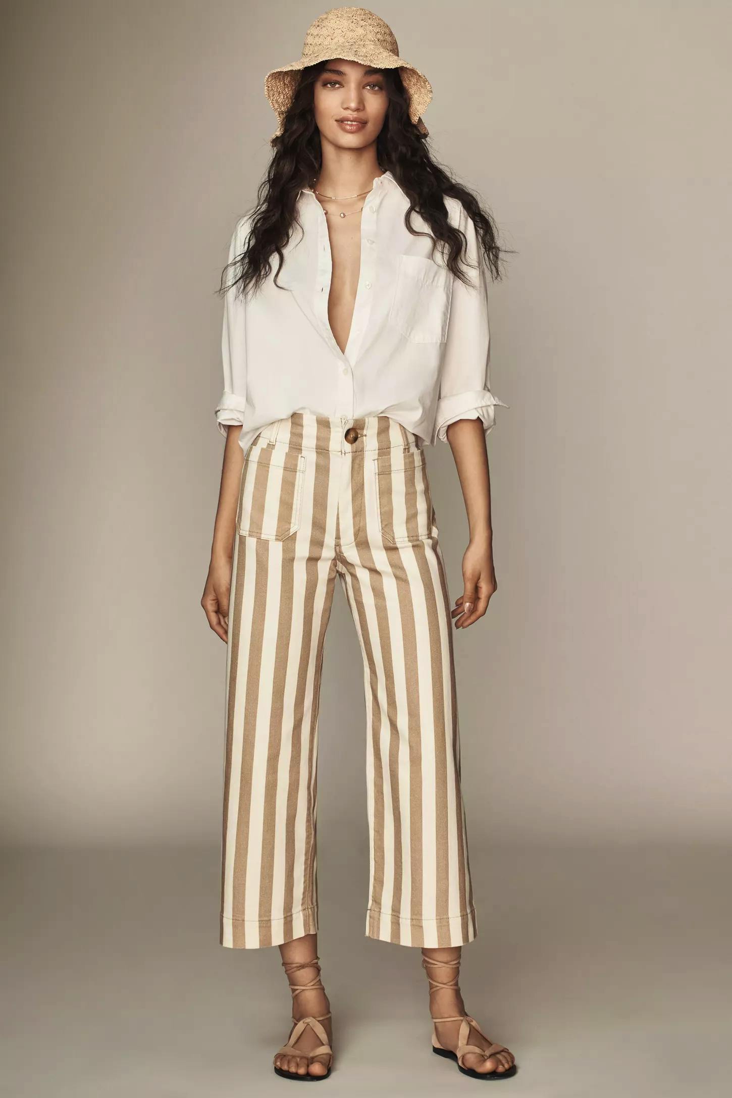 Anthropologie The Colette Cropped Wide-Leg Trousers by Maeve: Striped Edition, £128