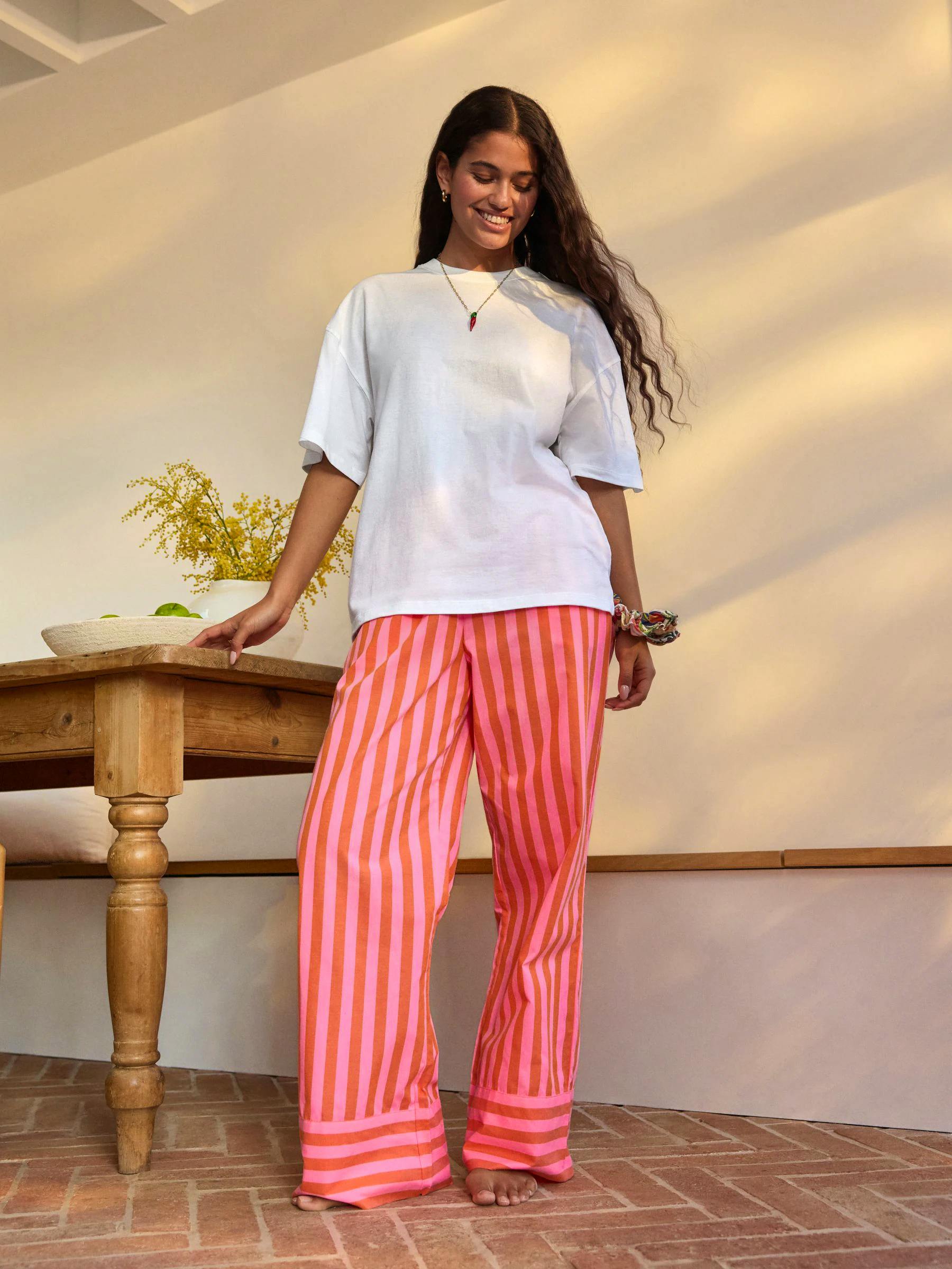 Next Fluro Pink Stripe Cotton Blend Short Sleeve Pyjamas, £28