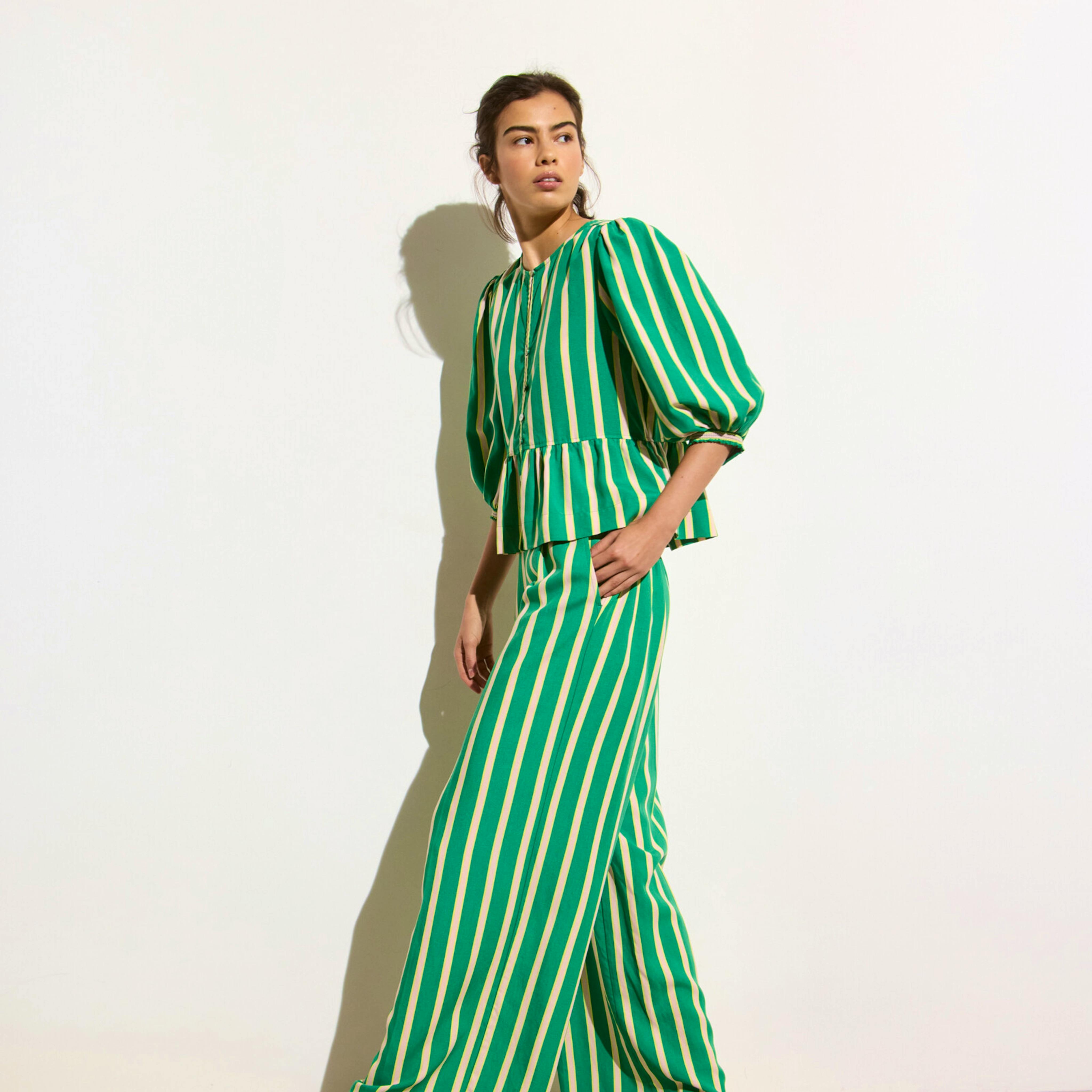 Oliver Bonas Green & Cream Striped Wide Leg Trousers, £68