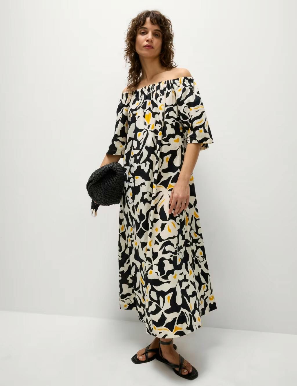 M&S Pure Cotton Printed Bardot Midaxi Dress, £39.50