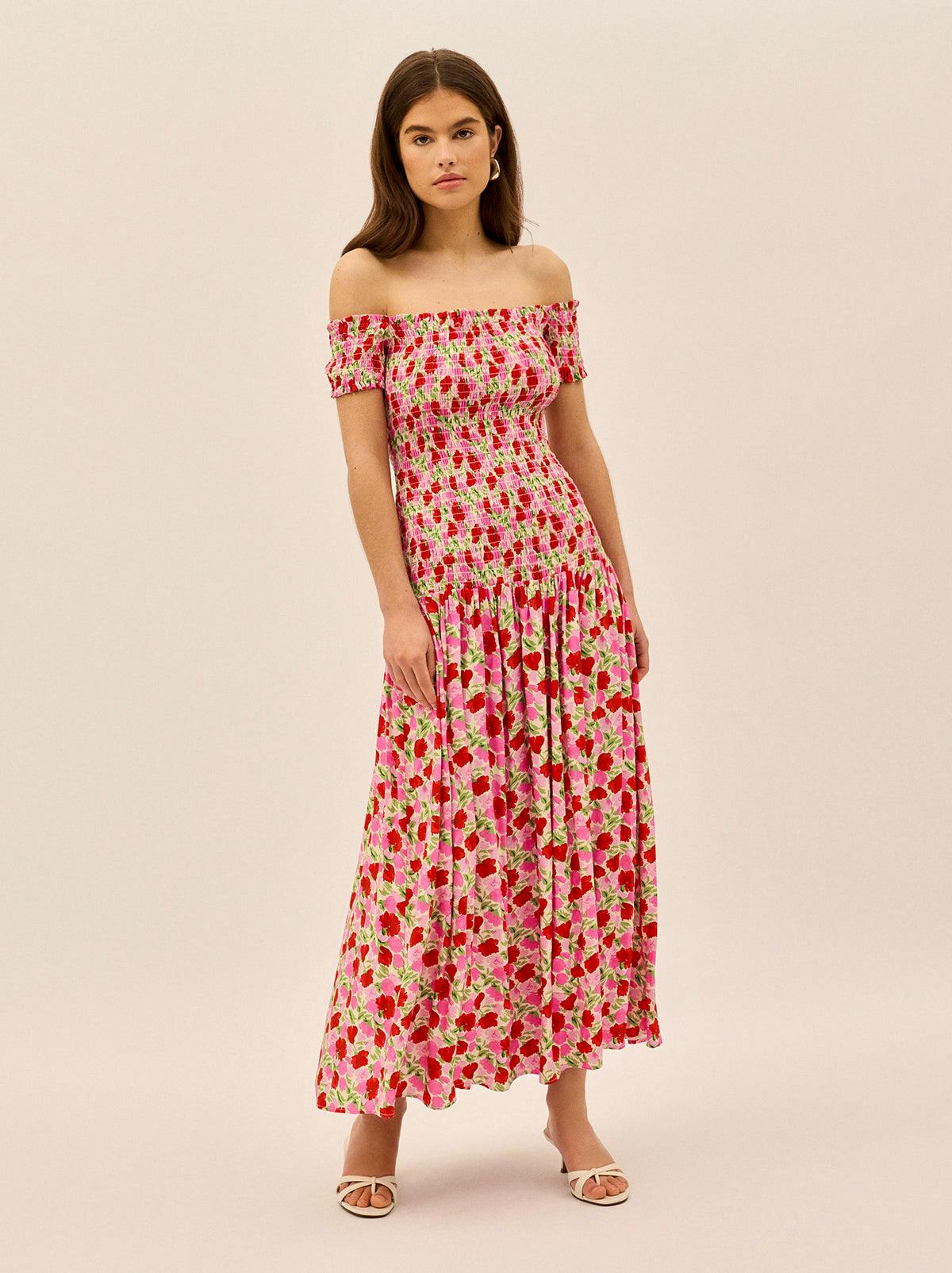 Kitri Alma Pink Floral Shirred Maxi Dress, £245