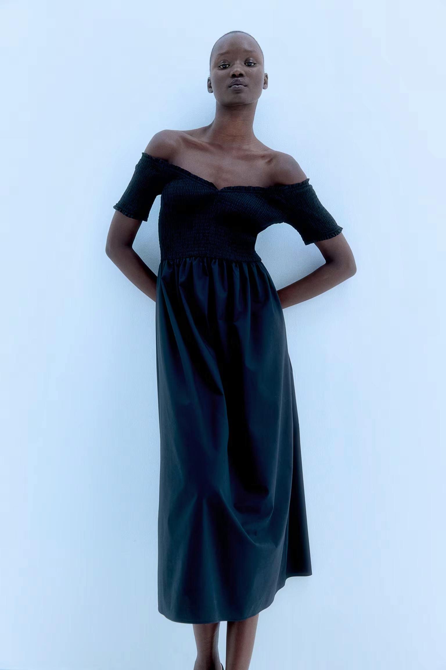 H&M Smocked Off-The-Shoulder Dress, £32.99