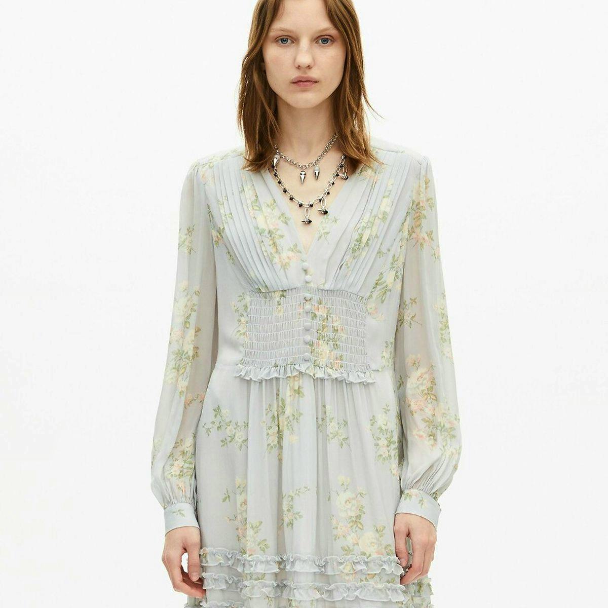 Floral Printed Mini Dress with V-Neck and Long Sleeves £325