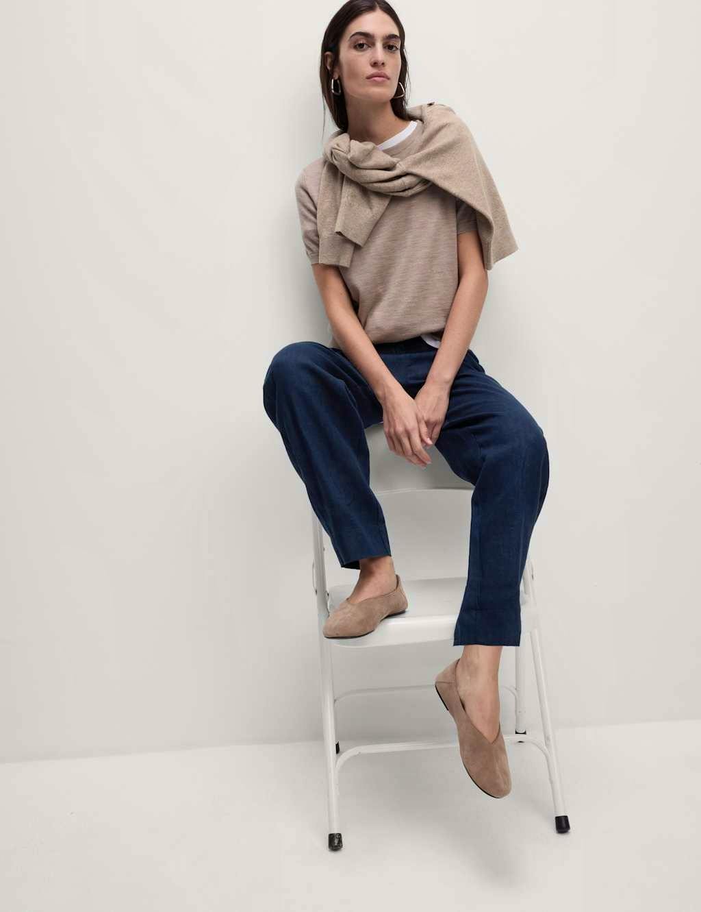 Navy Pure Linen Tapered Trousers £45