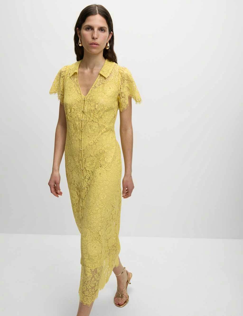 Lace Button Through Midi Tea Dress With Cotton £119