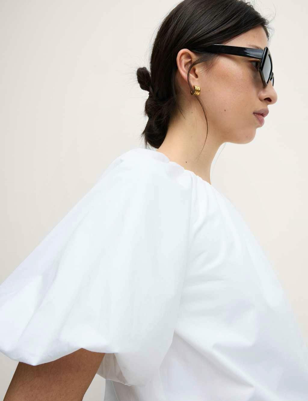 Pure Cotton Bubble Hem Puff Sleeve Top £29.50