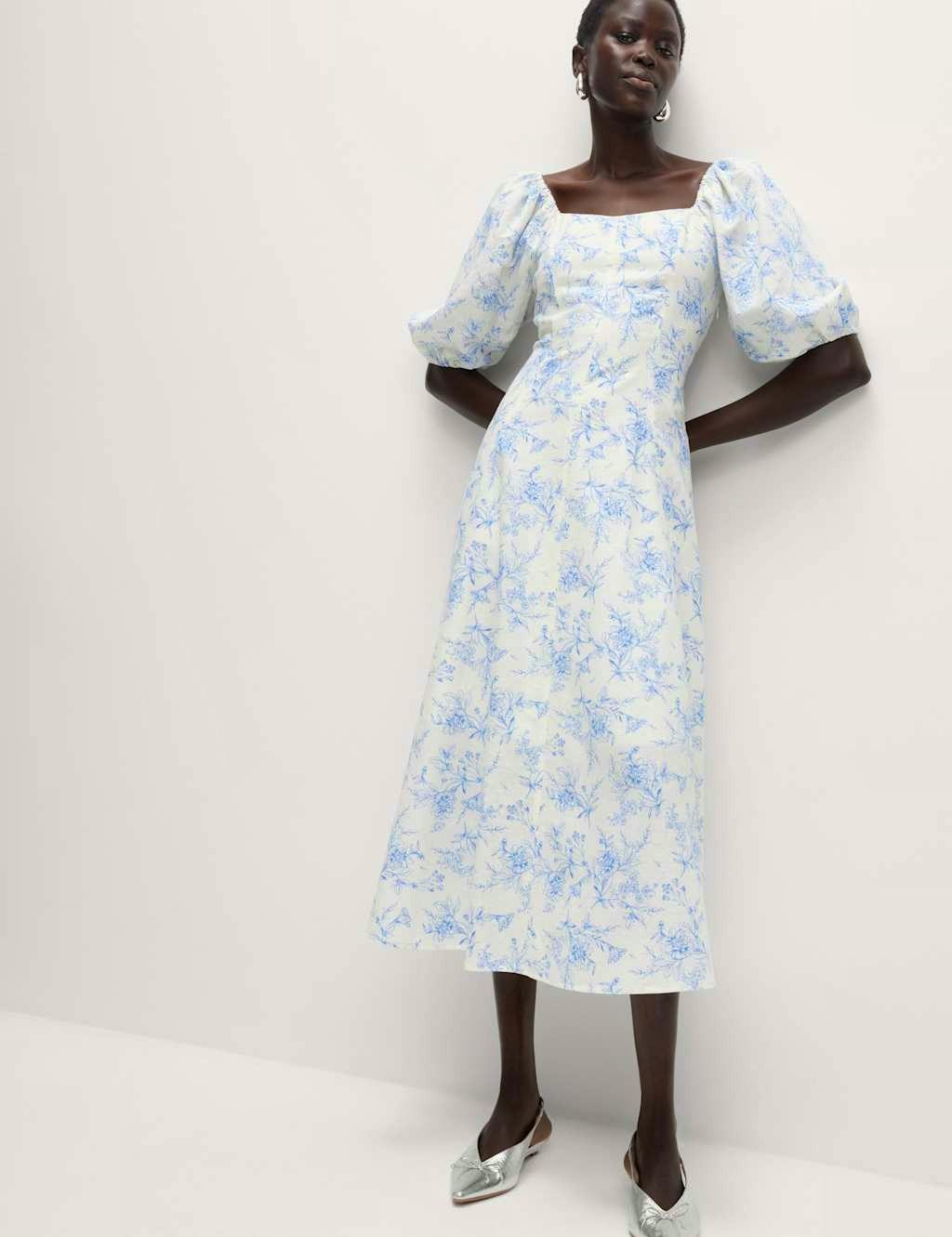 Linen Rich Printed Square Neck Midaxi Dress £59