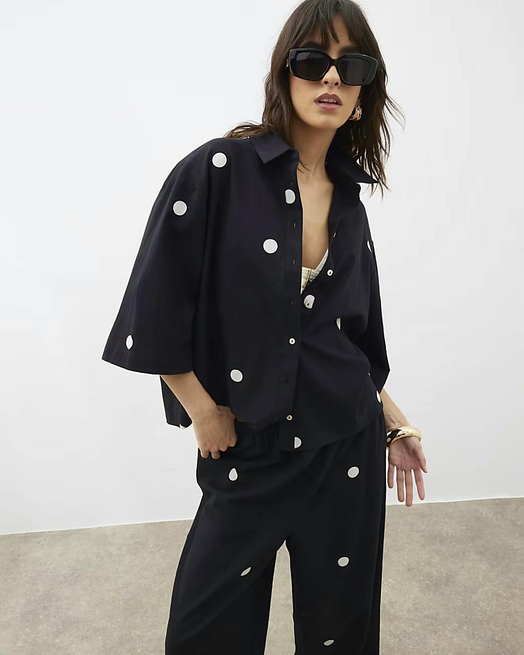 River Island Black Polka Dot Short Sleeve Shirt, £36