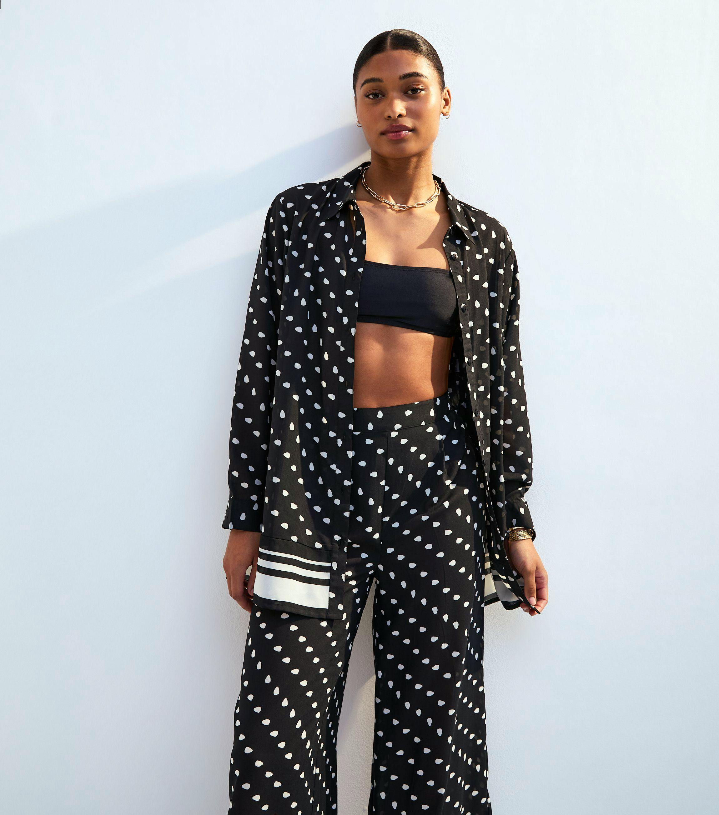 New Look Black Polka Dot Long Beach Shirt, £25.99