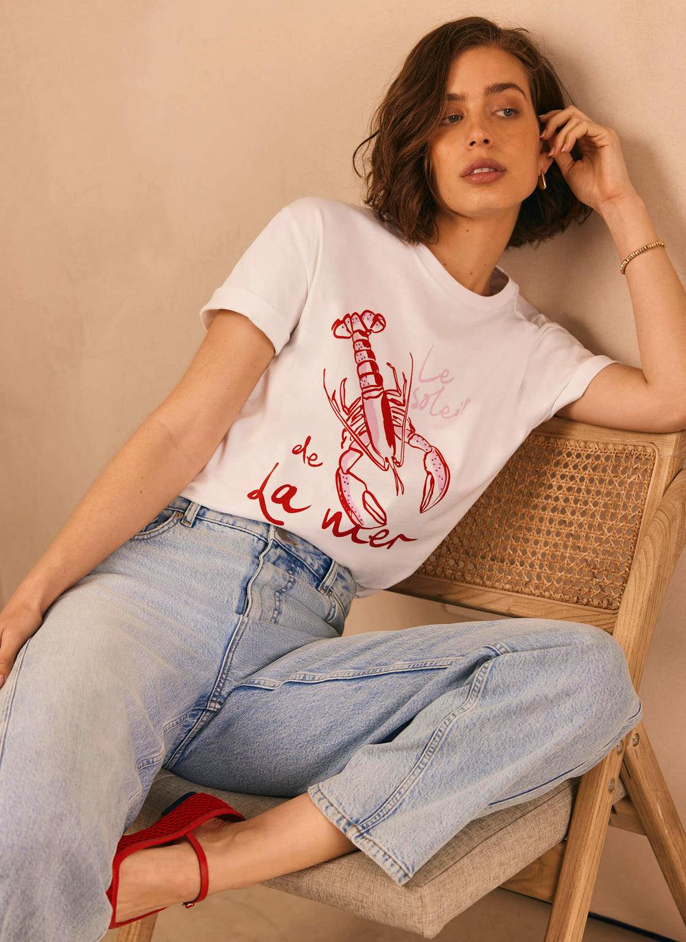 Mint Velvet White Lobster Graphic T-Shirt, £45
