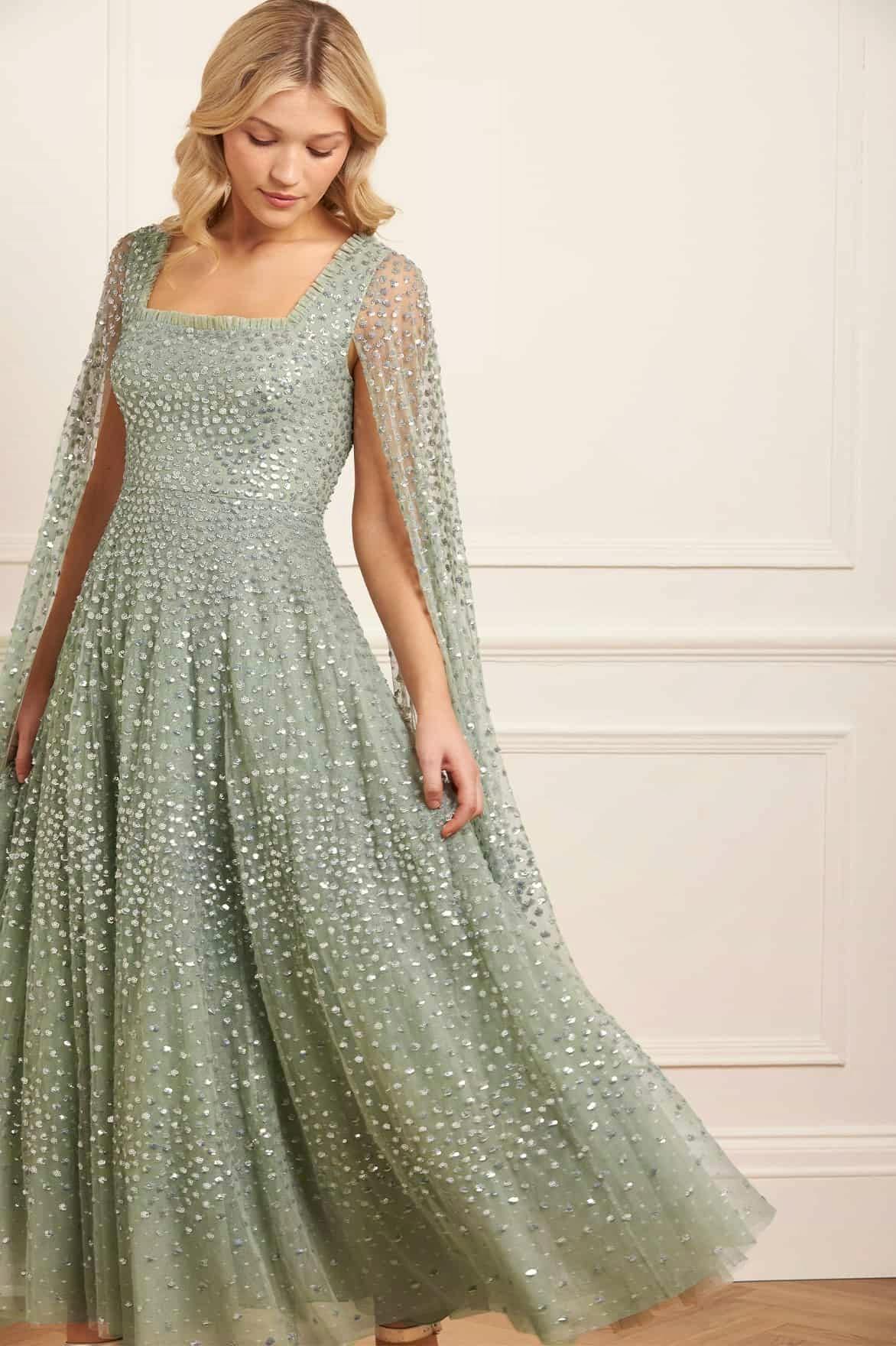 Needle & Thread Scatter Dot Cape Sleeve Ankle Gown, £650