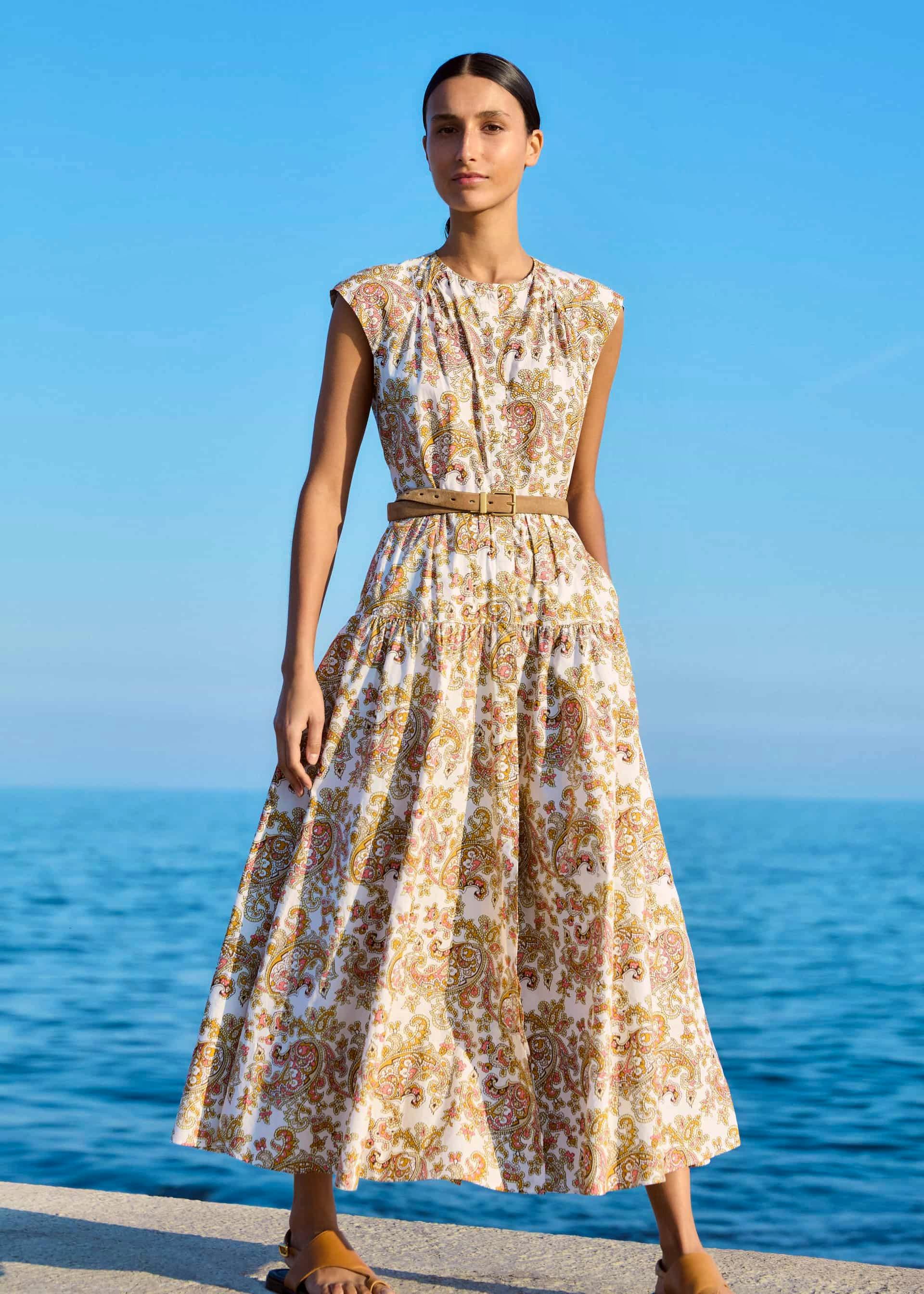 Me & Em Cotton Poplin Geo Paisley Print Maxi Dress + Belt, £295