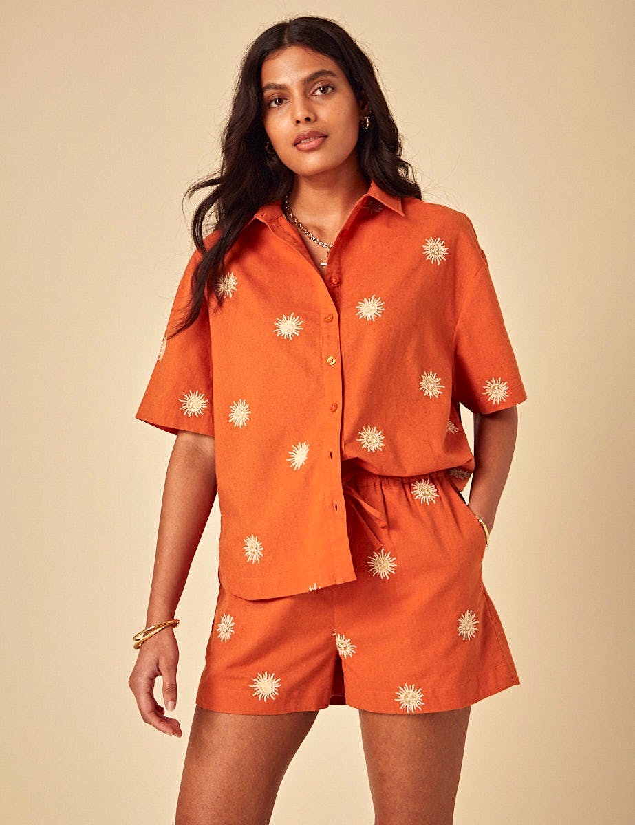 Nobody’s Child Elizabeth Scarlett Orange Linen-blend Embroidered Jet Shorts, £65
