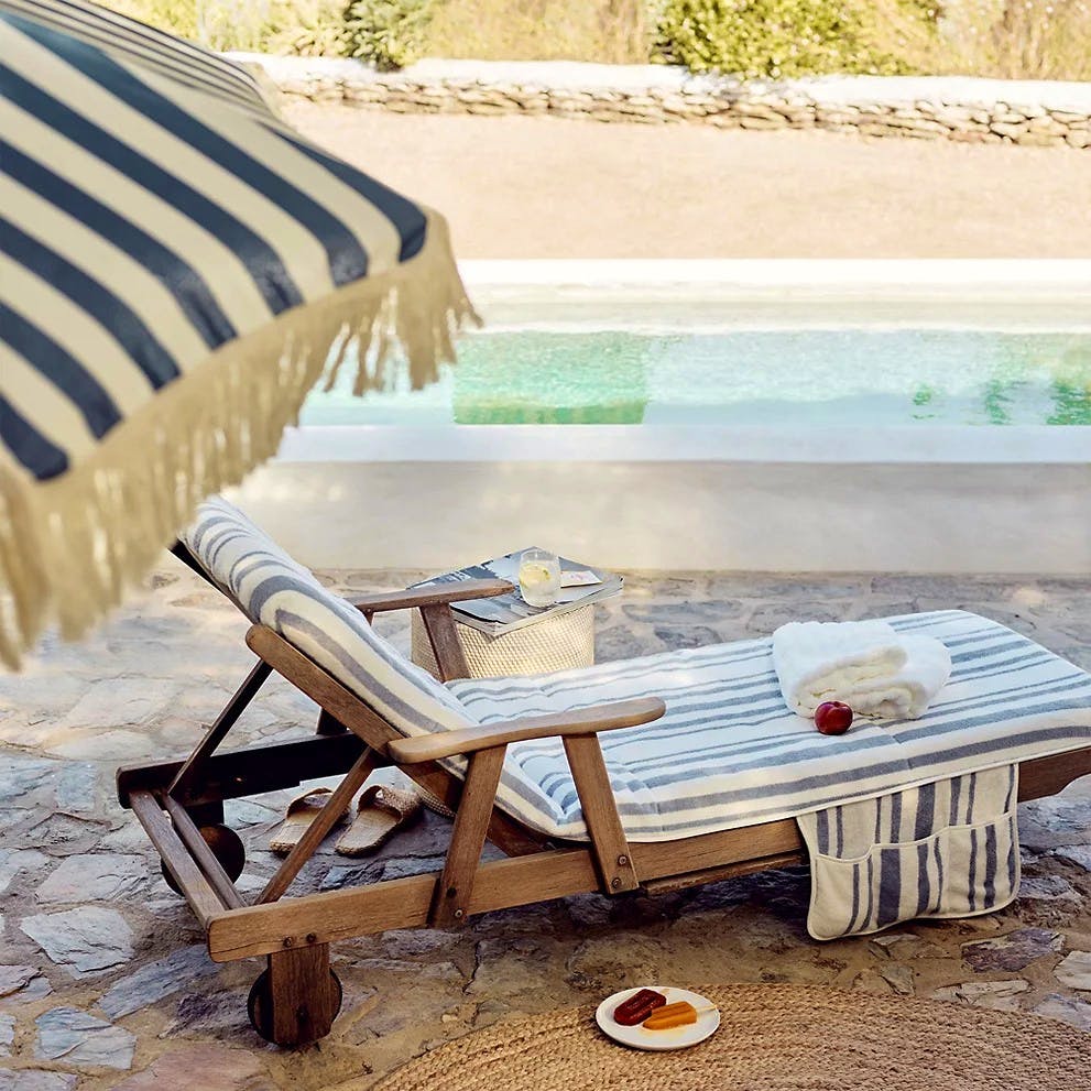 The White Company Blue Stripe Garden Lounger Towel Cover with Pocket, £75