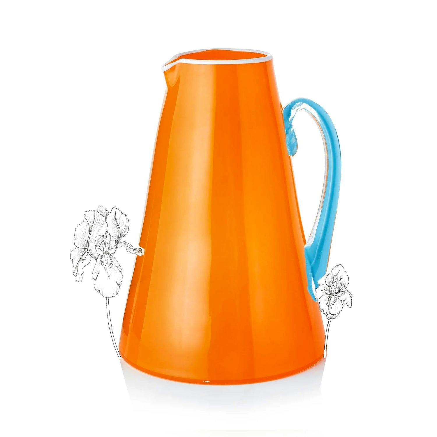 Summerill & Bishop Handblown Glass Bumba Jug in Orange and Sky Blue, £275