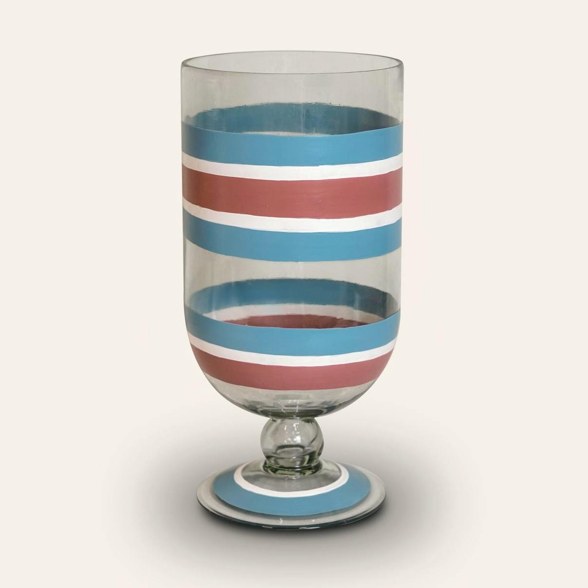 Birdie Fortescue Striped Glass Hurricane - Blue & Pink, £65