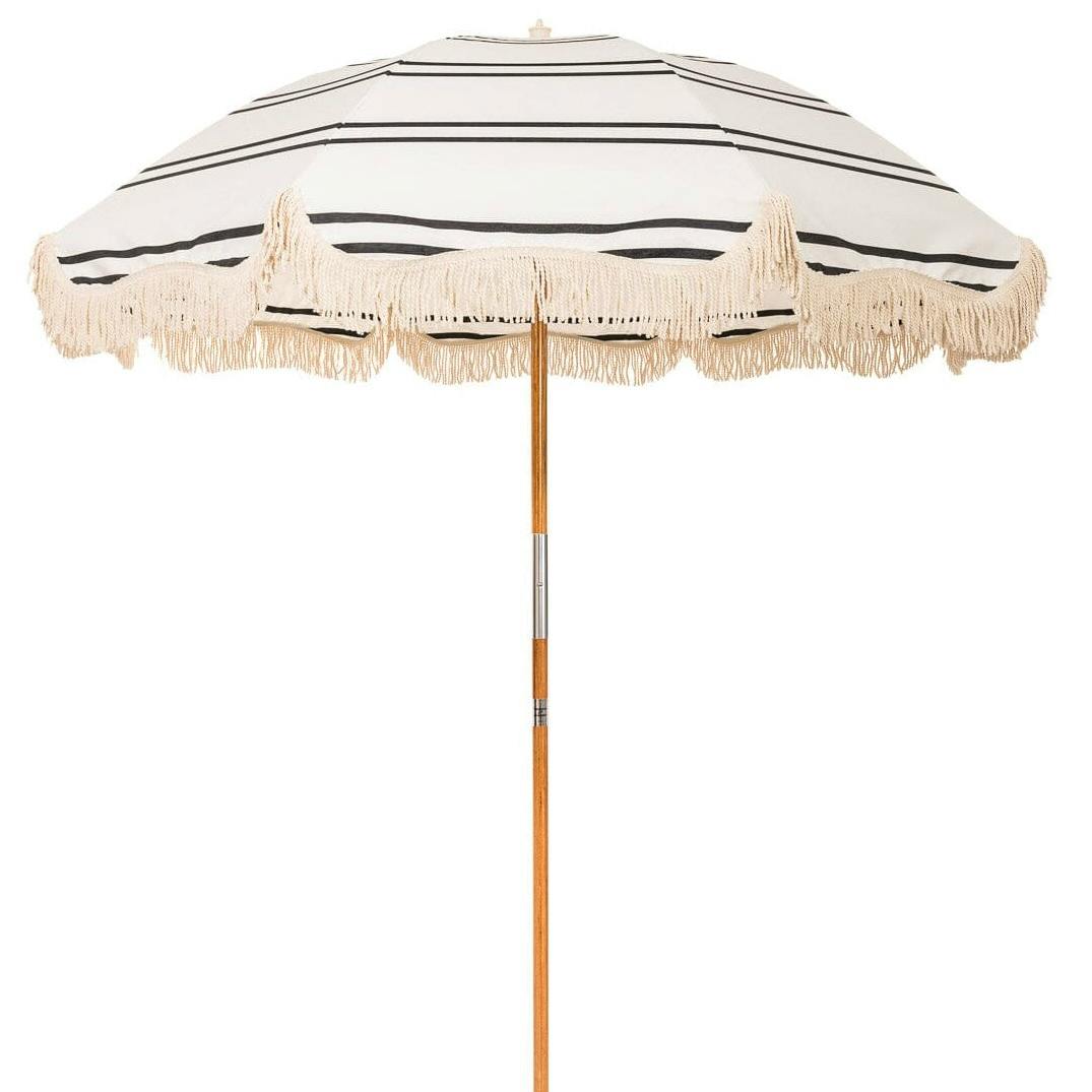 Business & Pleasure The Rio Fringed Umbrella - Malibu Black Stripe, £169