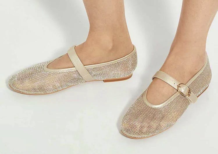 Dune London Gold Headline Mary Jane Woven Ballet Shoes, £79