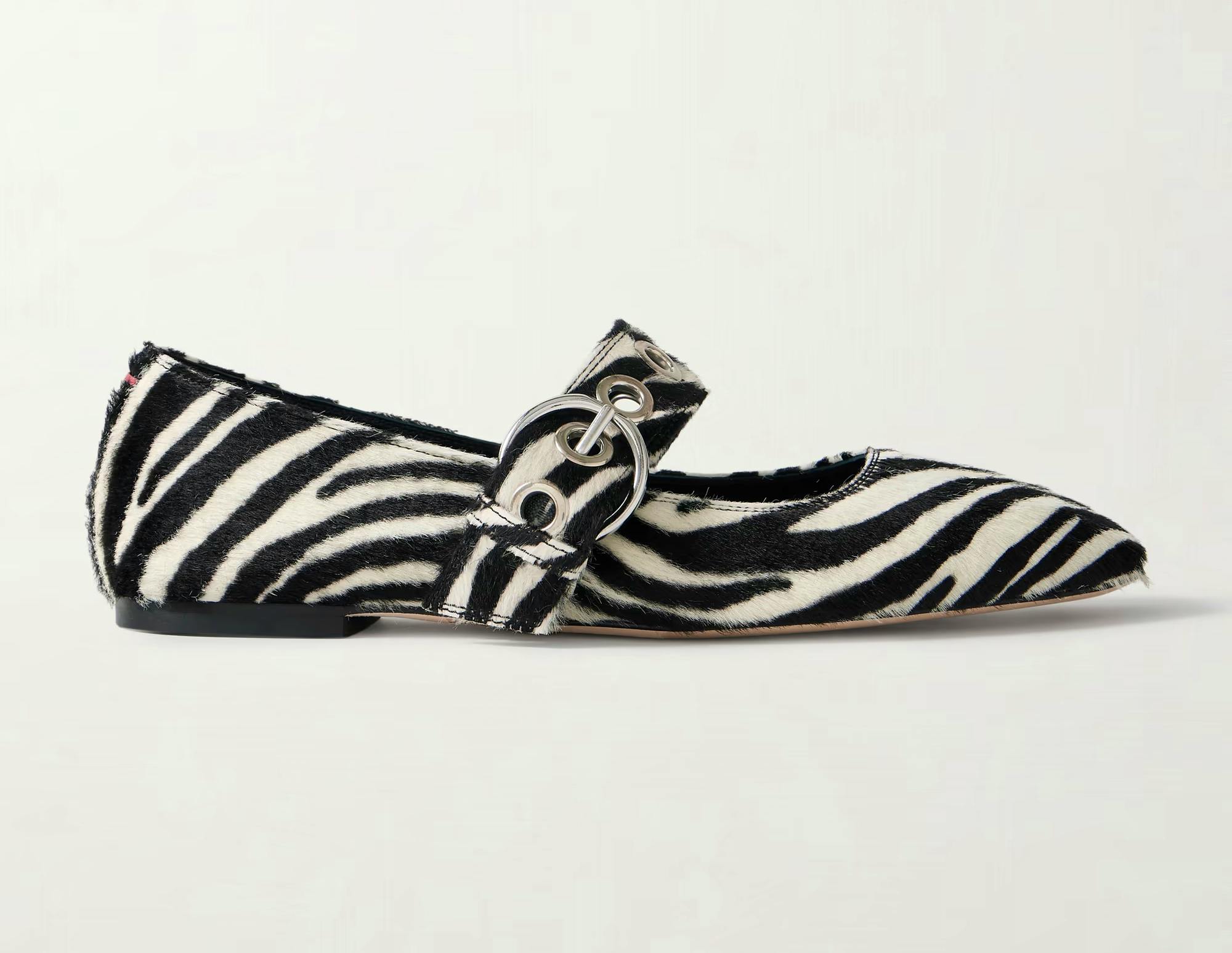 Net-A-Porter AEYDE Uma Embellished Zebra-Print Pony Hair Mary Jane Ballet Flats, £380