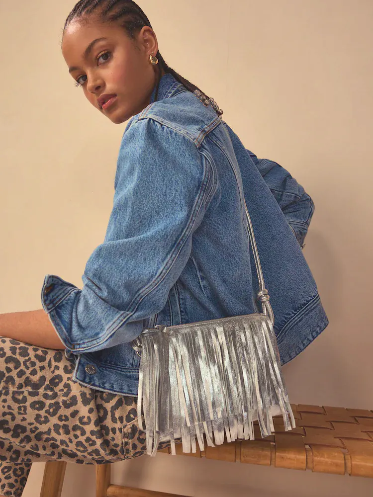 Next Silver Leather Fringe Cross-Body Bag, £38