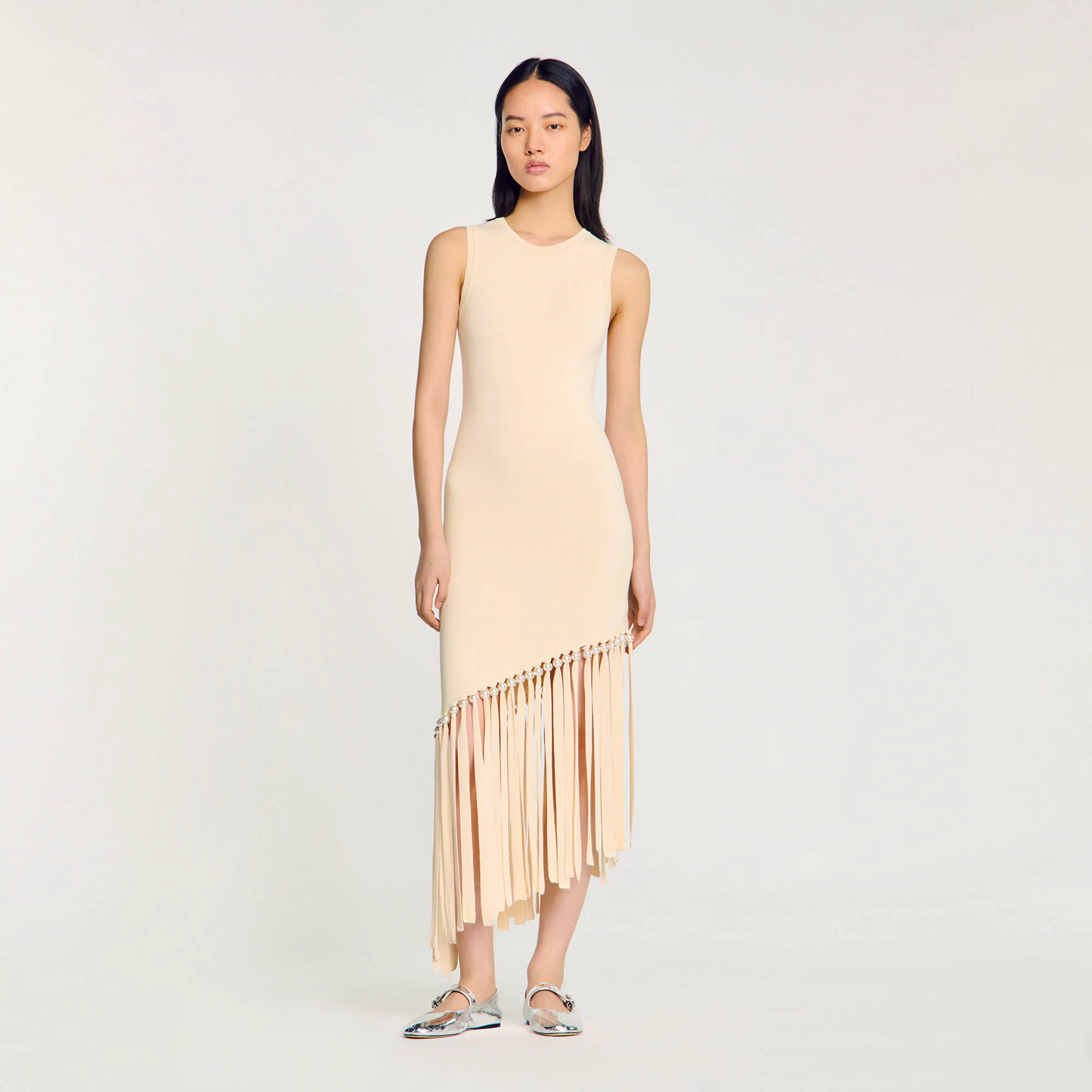 Sandro Fringed and Beaded Knit Midi Dress, £216