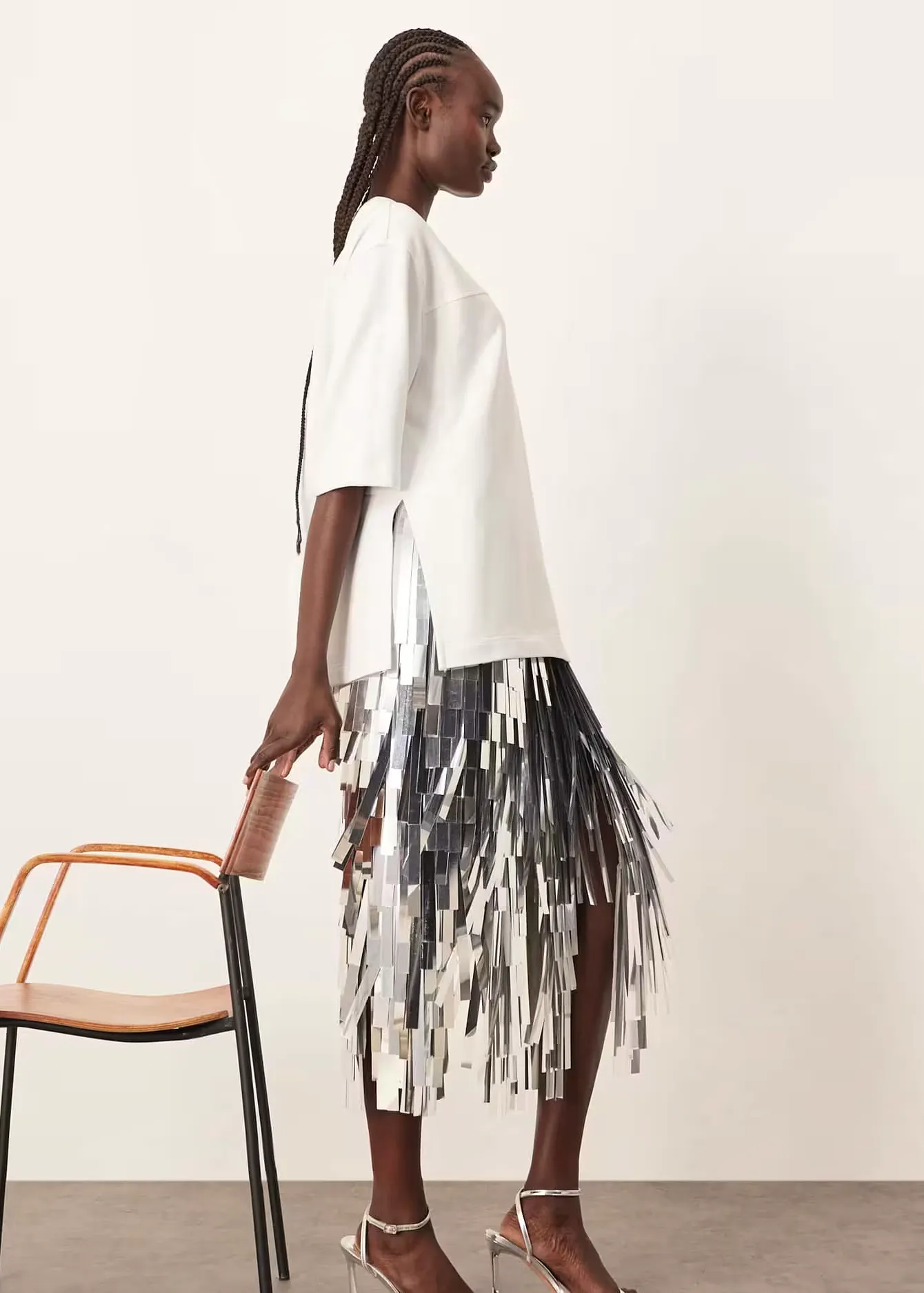 ASOS ARRANGE Jumbo Shard Sequin Fringe Hem Midi Skirt, £150