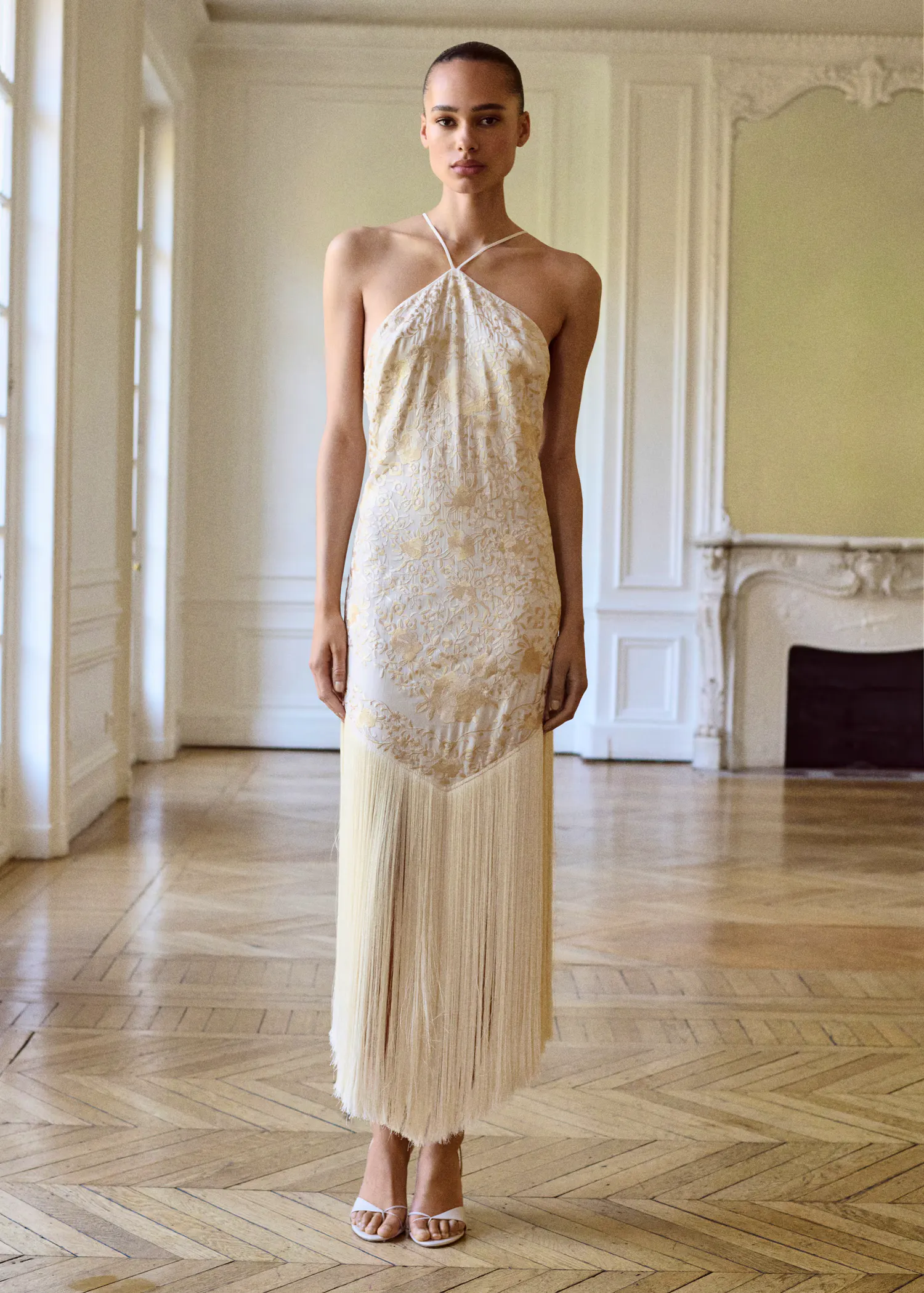 Mango Floral Embroidered Dress With Fringe Detail, £370