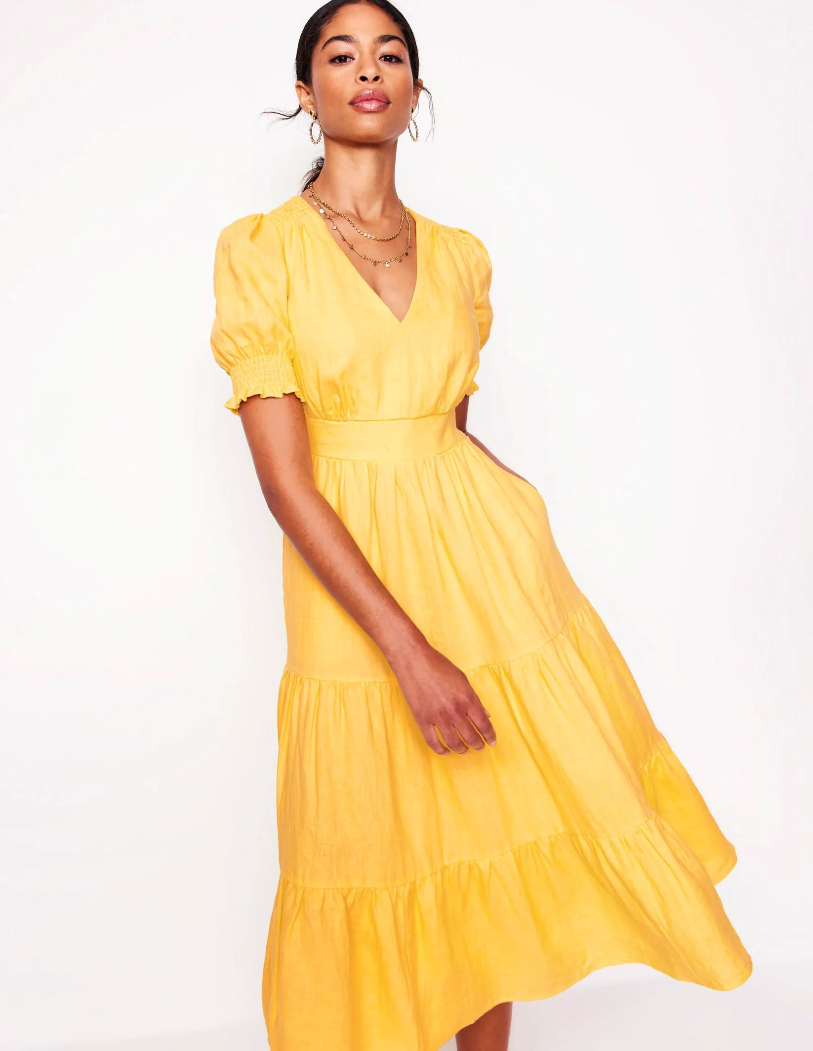 Boden Anna Linen Tiered Midi Dress, £146