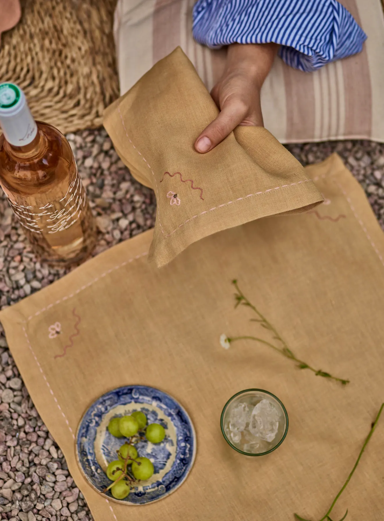 Rowen & Wren Embroidered Linen Napkin, Honey Yellow, Set of Two, £39