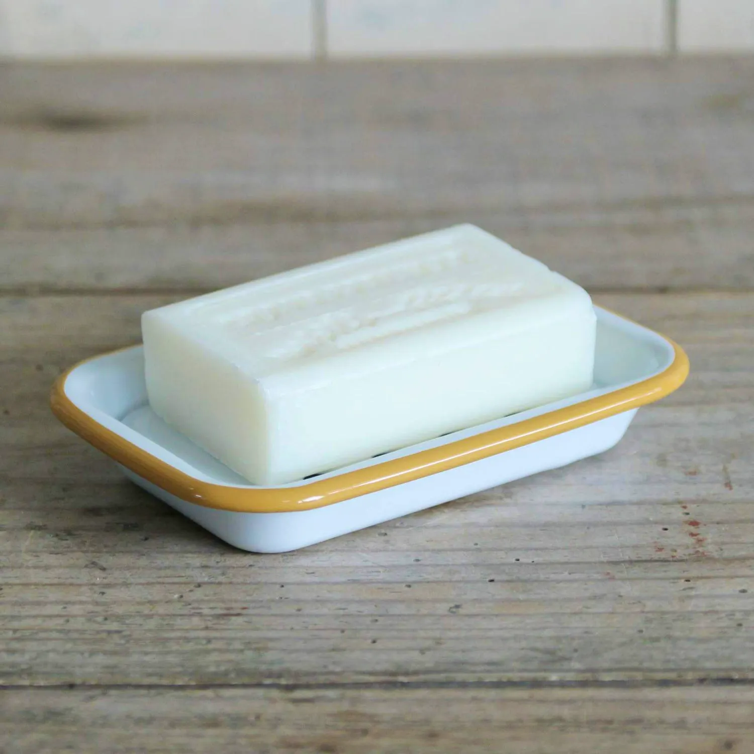 Closet & Botts White Enamel Soap Dish - Mustard Rim, £14.50