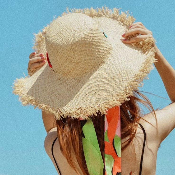 Wolf & Badger Cartagena Straw Hat With Ribbon Tie - Black & Orange, £97